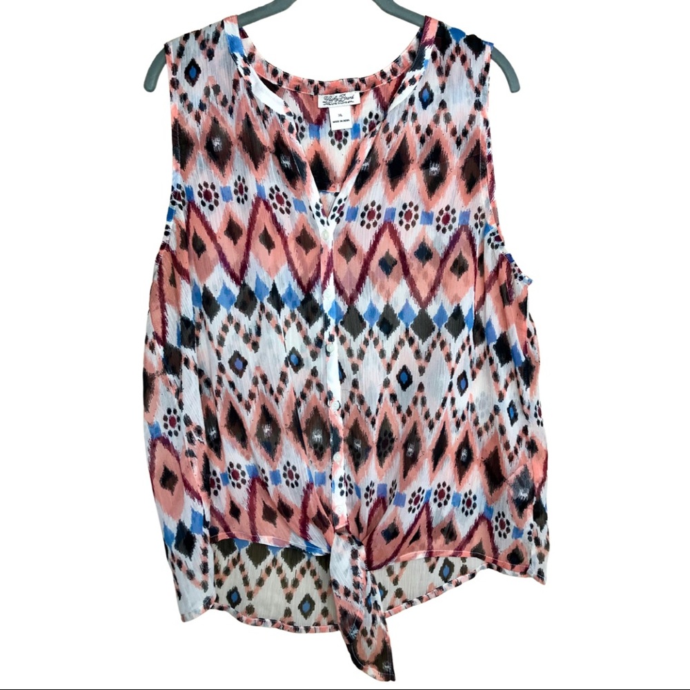 Lucky Brand pink button down sheer tank top